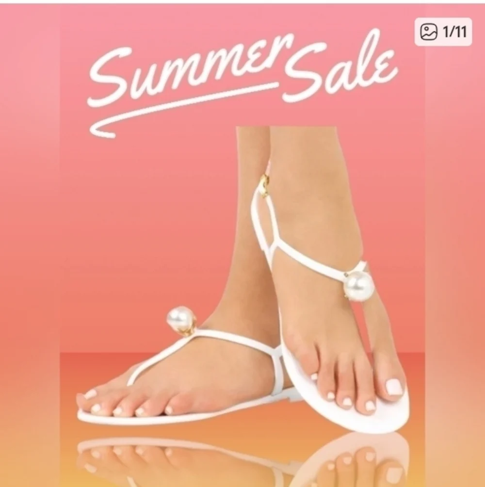 Liliana White Pearl Strappy Jelly T Strap Sandals Size 8